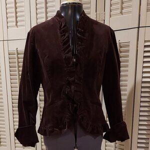 Vintage Dark Brown Velour Ruffled Jacket by Think Tank Size M * NWOT